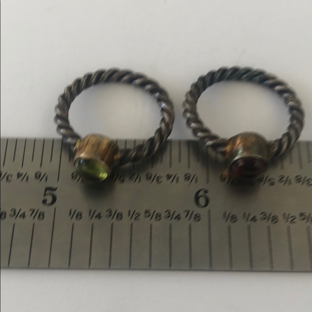 Sterling Stackable Pair 2 Rings Peridot Garnet Gem - image 2